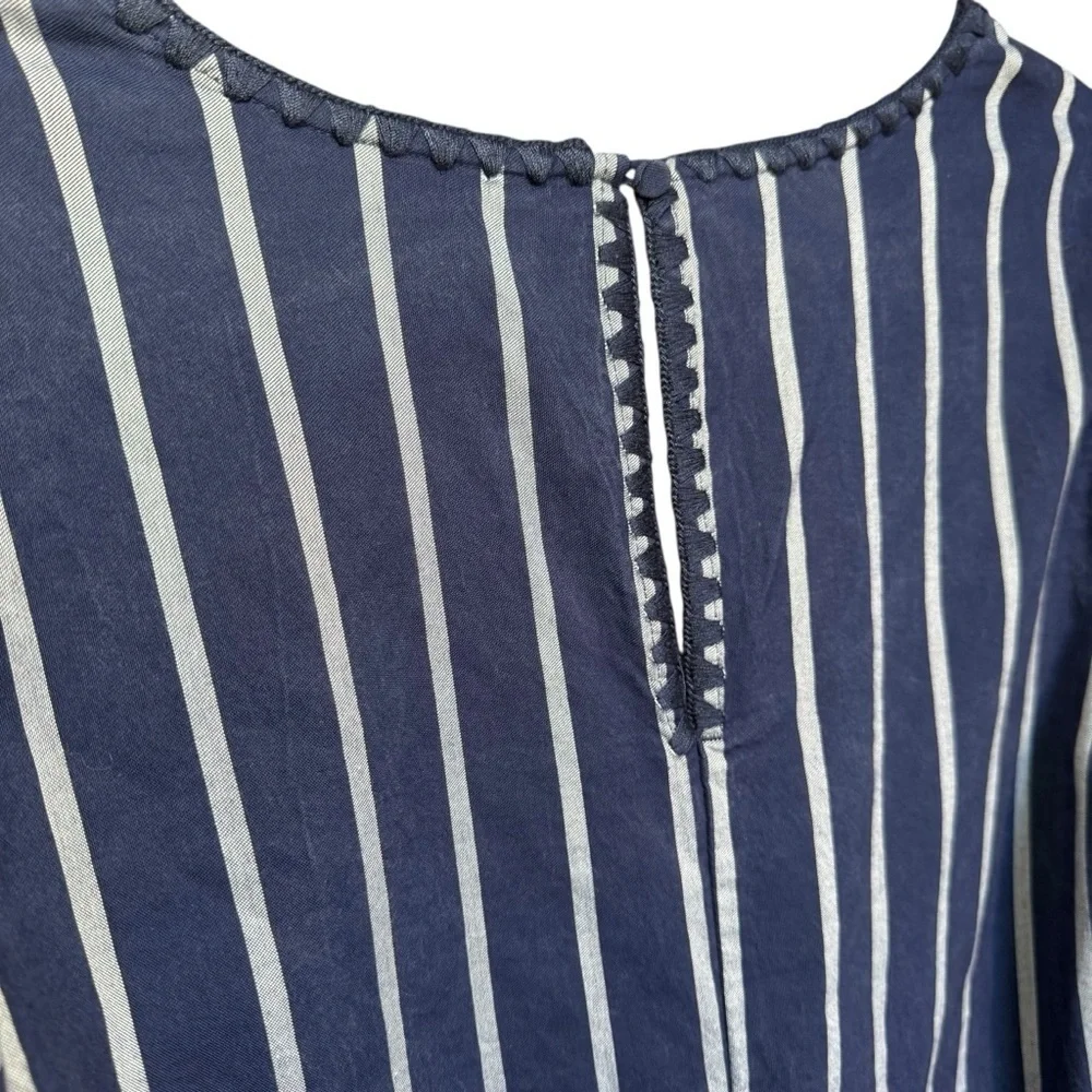 Tommy‎ Bahama Navy White Vista Stripe Flutter Sleeve Dress Size Medium